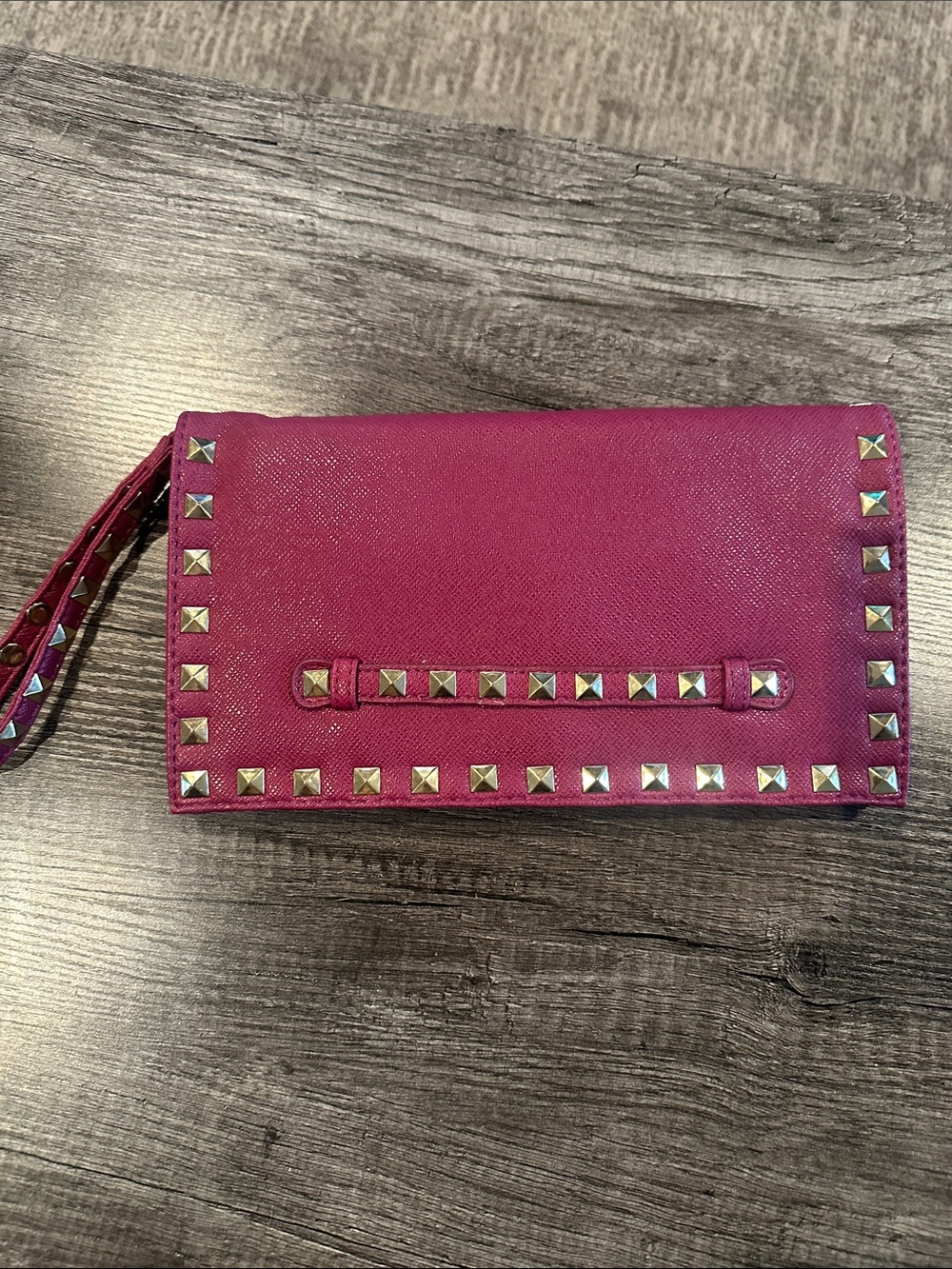 Sondra Roberts Burgundy Rock Studded Wristlet Clutch